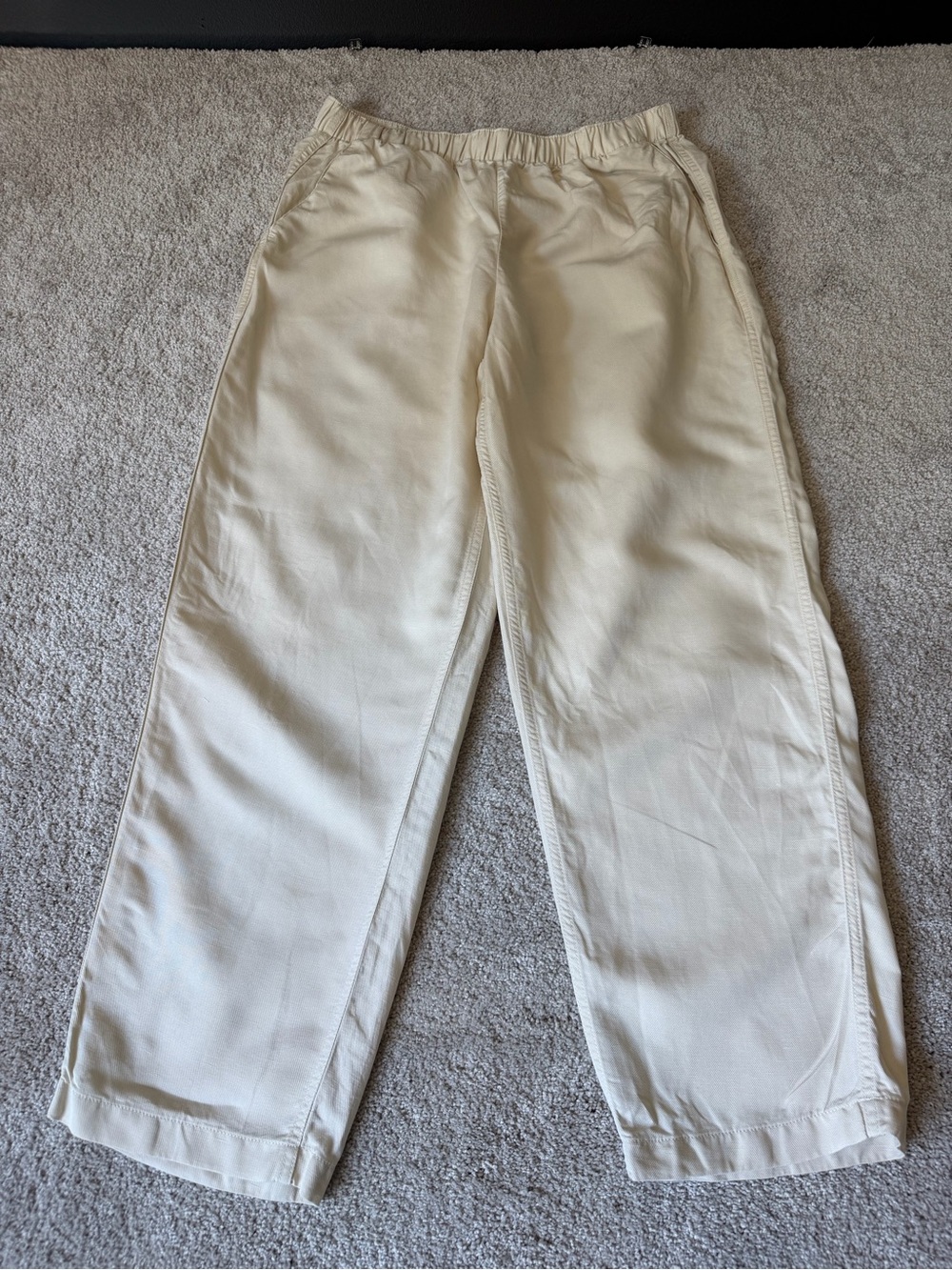 Abercrombie & Fitch Size Small Linen-Blend Ivory Pull-On Pant